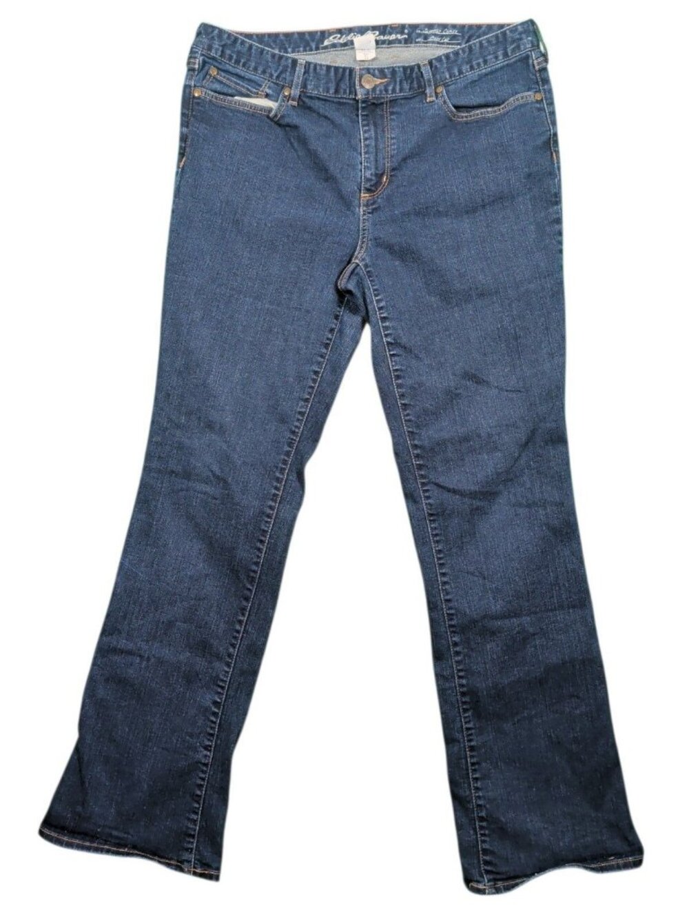 Eddie Bauer Slightly Curvy Bootcut Jeans Women's Size 14 Dark Wash Stretch Denim
